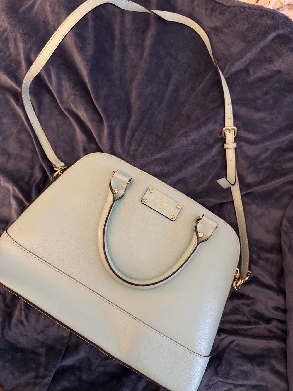 kate spade tiffany blue Leather Dome Satchel with Gold Hardware